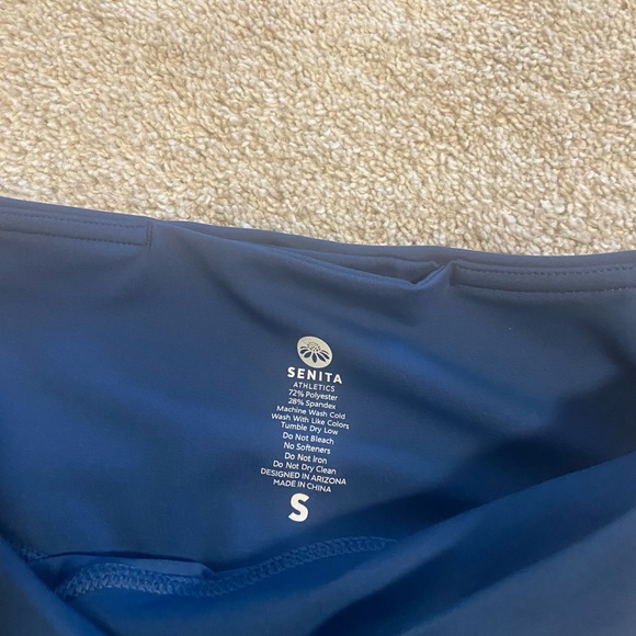 Senita Athletics Navy streamline Leggings with White Stripes - Picture 2 of 4